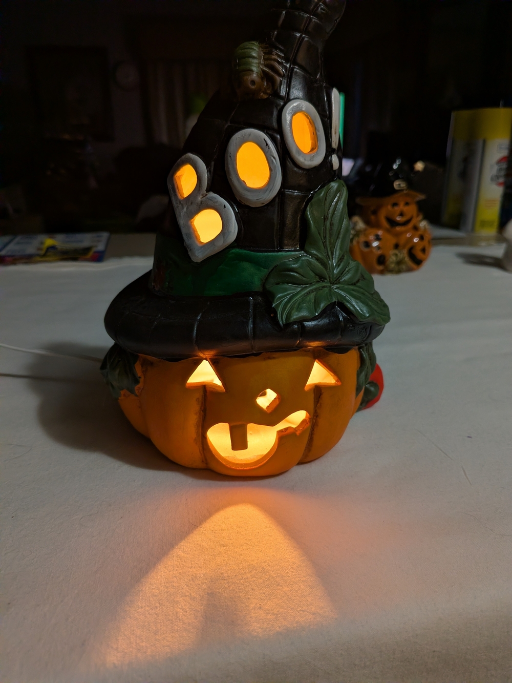 Vintage Halloween Jack-O'-Lantern Ceramic Light - Orange and Black